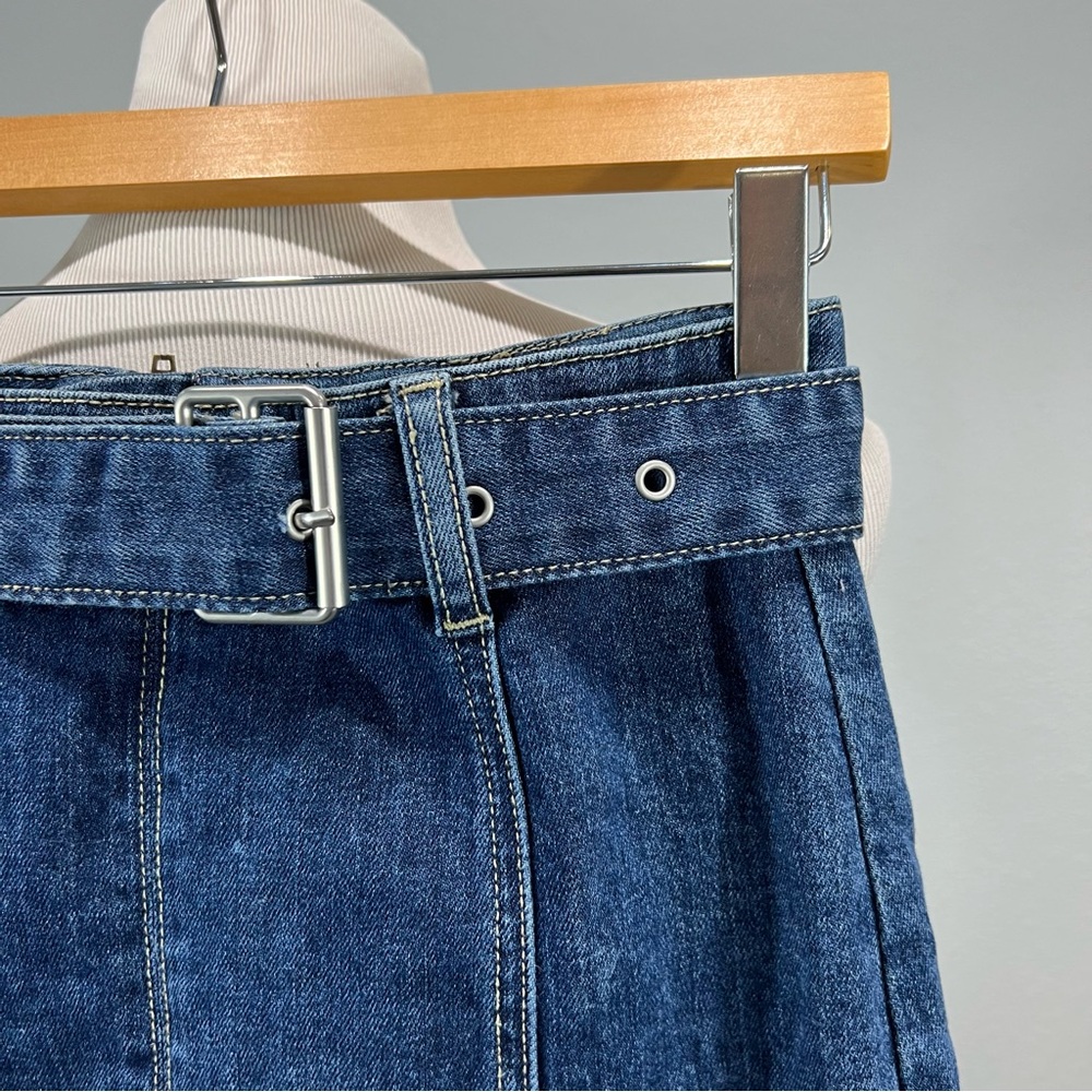 PacSun Belted Denim Mini Skirt Womens 00 Blue Y2K Micro Stretch - Picture 3 of 9